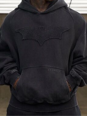 Youngland Black Hoodie with Textured Bat Patch